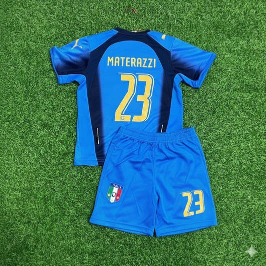 Marco Materazzi 23- Italy 2006 World Cup Final Retro Kids Jersey Maillot Kinder Trikot Maglia Soccer Shirt