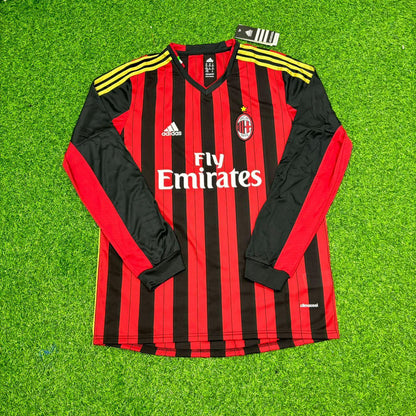 Mario Balotelli AC Milan 2013/14 Long Sleeve Home Retro Football Jersey Kit