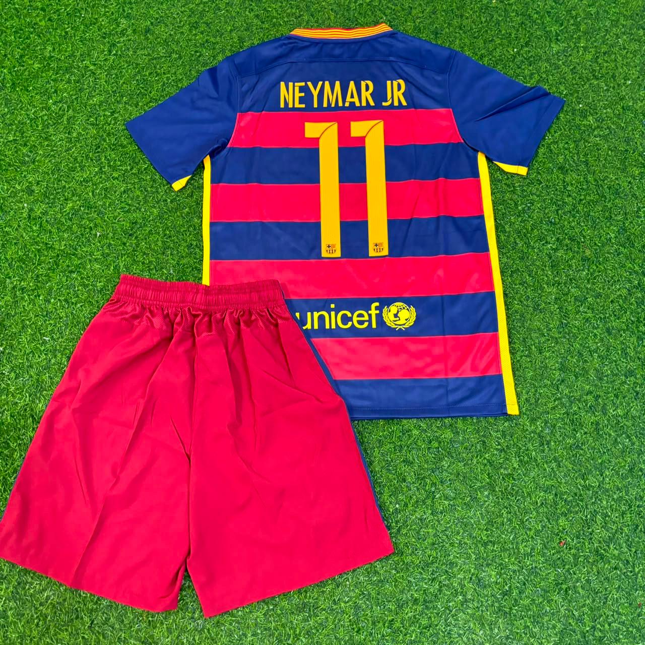 Neymar Jr Barcelona 2015/16 Retro Black Pink Kids Jersey Soccer Maillot KinderTrikot Maglia Soccer Shirt