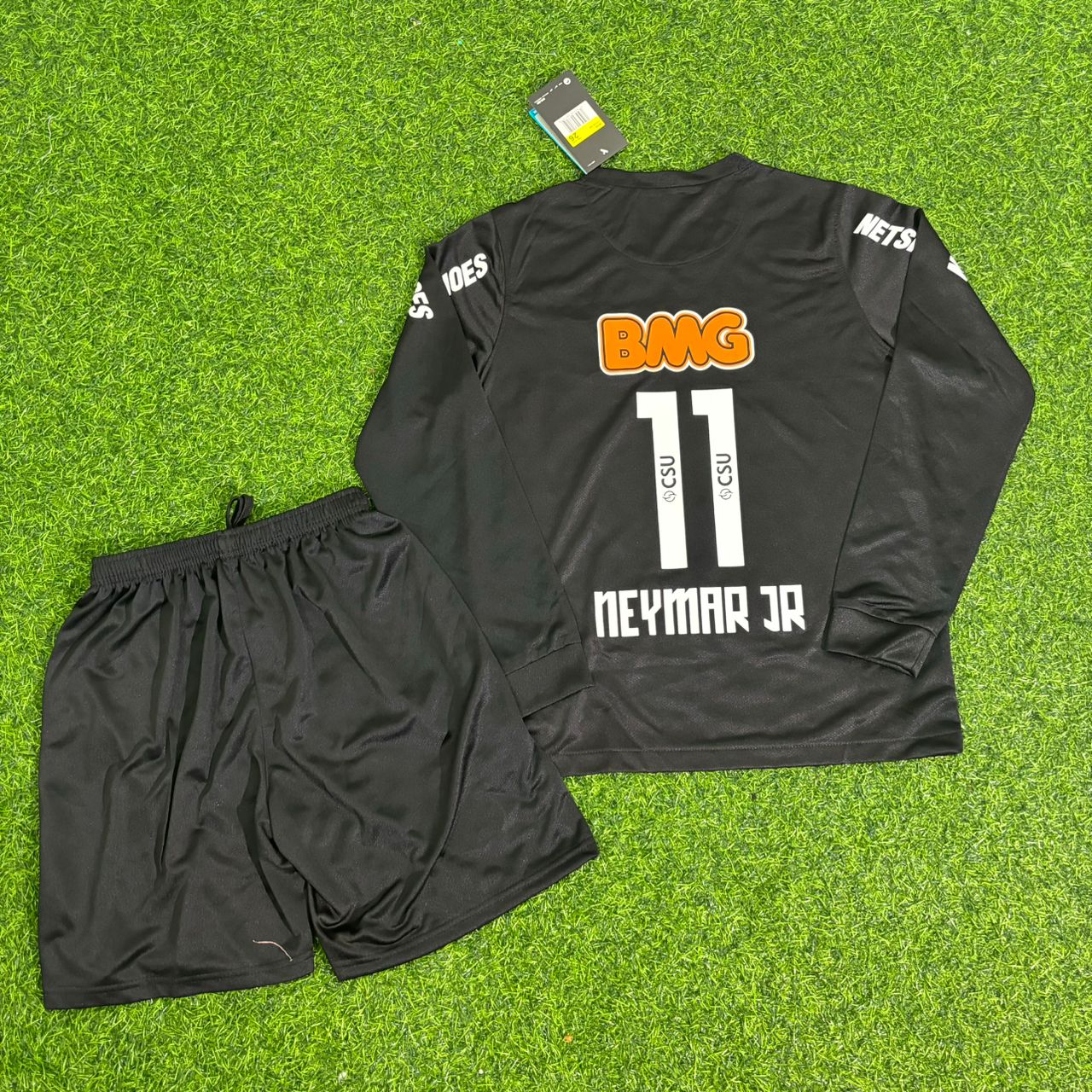 Neymar Jr Santos Kids Black Long Sleeve Retro Football Jersey Kit