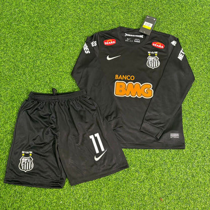 Neymar Jr Santos Kids Black Long Sleeve Retro Football Jersey Kit