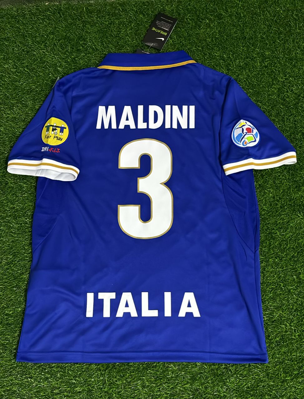 Paolo Maldini Italy EURO 1996 Blue Retro Soccer Kit Jersey Trikot Maglia Shirt