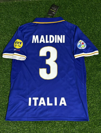 Paolo Maldini Italy EURO 1996 Blue Retro Soccer Kit Jersey Trikot Maglia Shirt