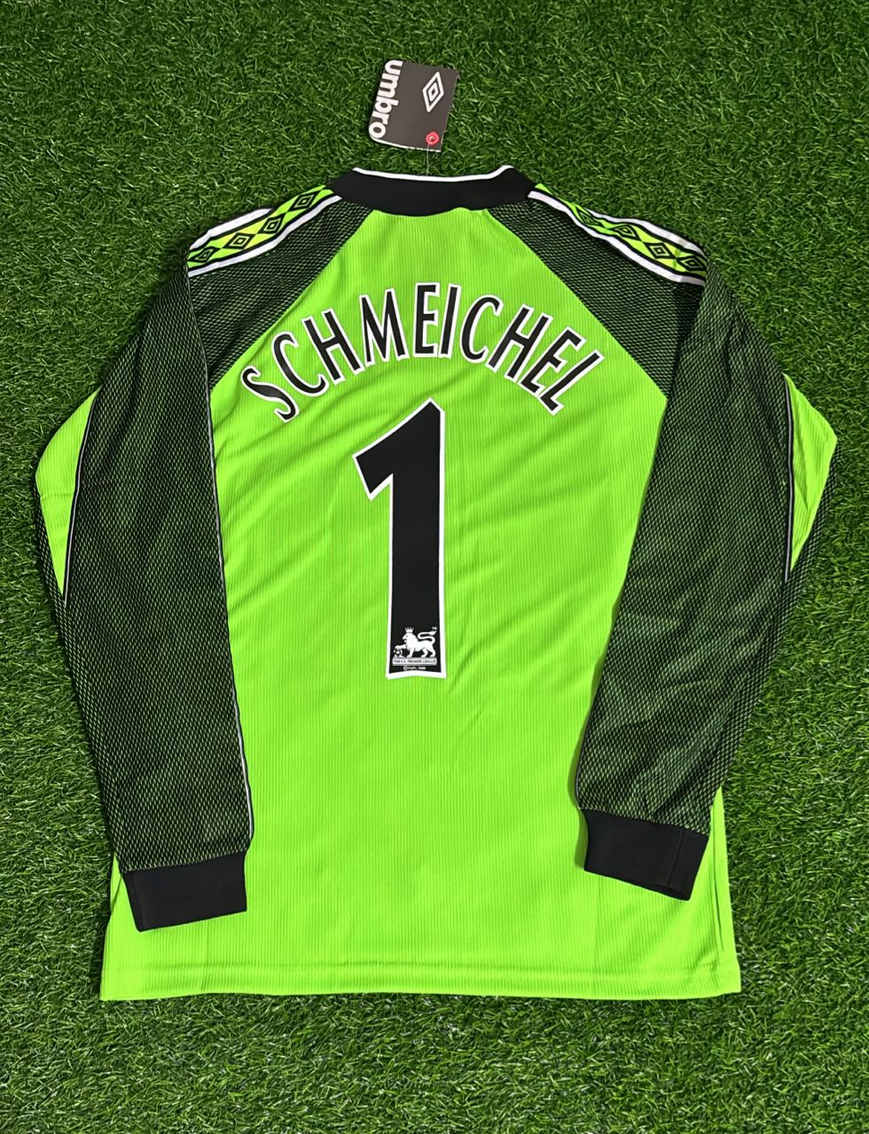Peter Schmeichel Manchester United 1998-1999 Green Goalkeeper Retro Long Sleeve Soccer Kit Jersey Soccer Shirt
