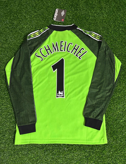 Peter Schmeichel Manchester United 1998-1999 Green Goalkeeper Retro Long Sleeve Soccer Kit Jersey Soccer Shirt