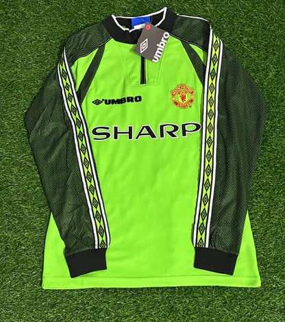 Peter Schmeichel Manchester United 1998-1999 Green Goalkeeper Retro Long Sleeve Soccer Kit Jersey Soccer Shirt
