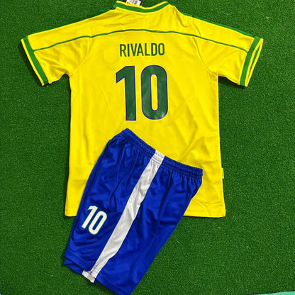 Rivaldo Brazil 1998 World Cup Retro Kids Soccer Jersey Kit Kindertrikot Soccer Shirt
