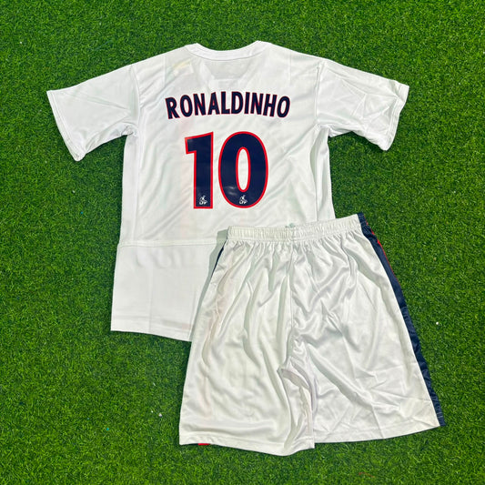 Ronaldinho 2002-2003 White Kids Kit – Kit Jersey for Children – | KinderTrikot | Maillot Enfant Soccer Shirt