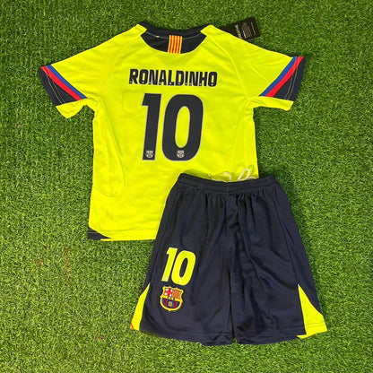 Ronaldinho Gaucho Barcelona 2005 2006 Green Yellow Kids Retro Jersey Trikot Maillot Soccer Shirt