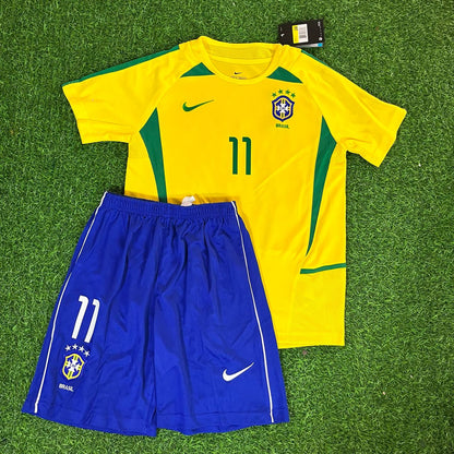 Ronaldinho Gaucho Brazil 2002 Home Kids Kit – Kit Jersey for Children – | KinderTrikot | Maillot Enfant Soccer Shirt