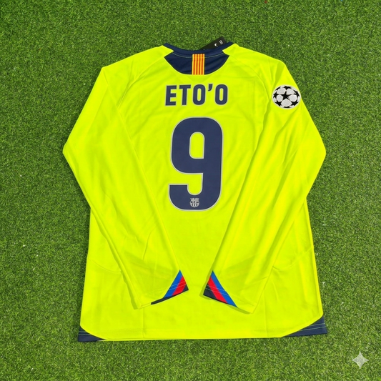 Samuel Eto'o Barcelona 2005-2006 Yellow Green Retro Long Sleeve Football Jersey