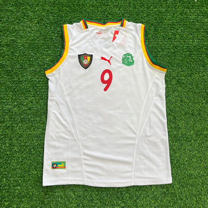 Samuel Eto'o 9 - Cameroon AFCON 2002 Retro Sleeveless Kit Jersey Maillot Trikot Soccer Shirt