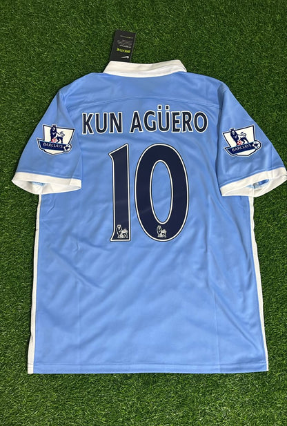 Sergio Kun Agüero 10 Manchester City 2015/16 Home Kit Blue Retro Jersey Trikot Jersey Maillot Soccer Shirt