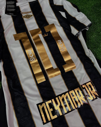 Neymar JR Santos Black Stripe Football Jersey Maillot Trikot Soccer Shirt