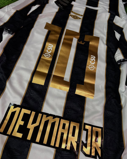 Neymar JR Santos Black Stripe Football Jersey Maillot Trikot Soccer Shirt