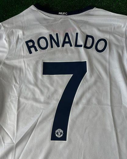 Cristiano Ronaldo Manchester United – Weißes, langärmeliges Retro-Fußballtrikot