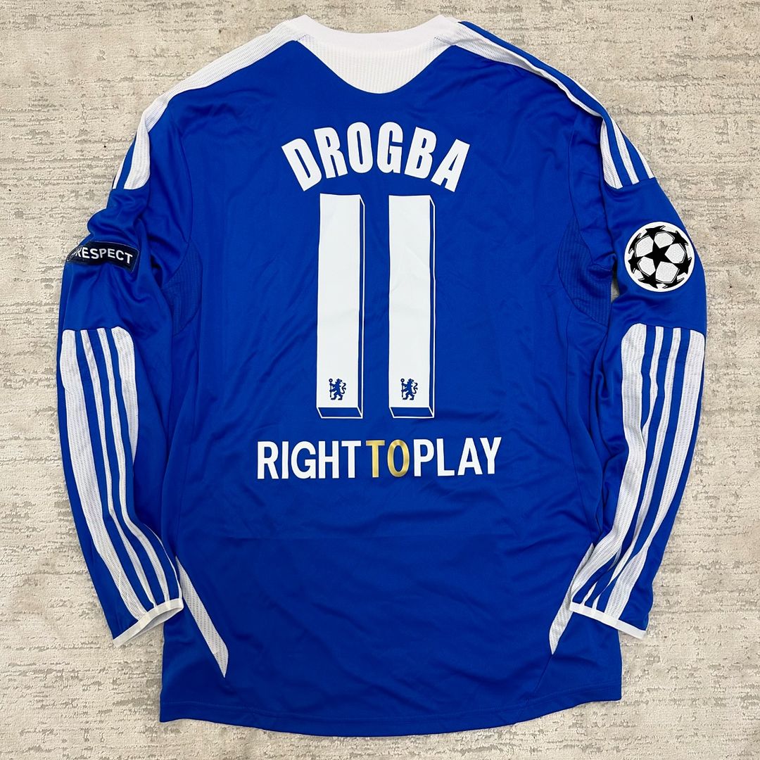 Didier Drogba Chelsea Champhions League 2012 Munich Final Retro Long Sleeve Jersey