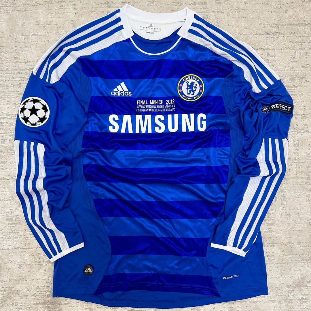 Didier Drogba Chelsea Champhions League 2012 Munich Final Retro Long Sleeve Jersey