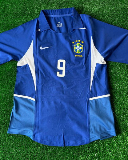 Phenomenon Ronaldo Nazario Brazil 2002 World Cup Blue Retro Short-Sleeve Jersey
