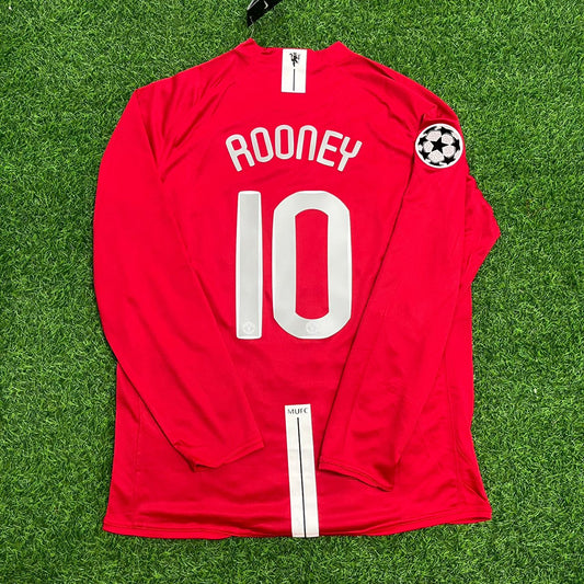 Wayne Rooney 10 Manchester United 2008 Champions Leage Final Moscow Retro Long Sleeve Jersey Soccer Shirt
