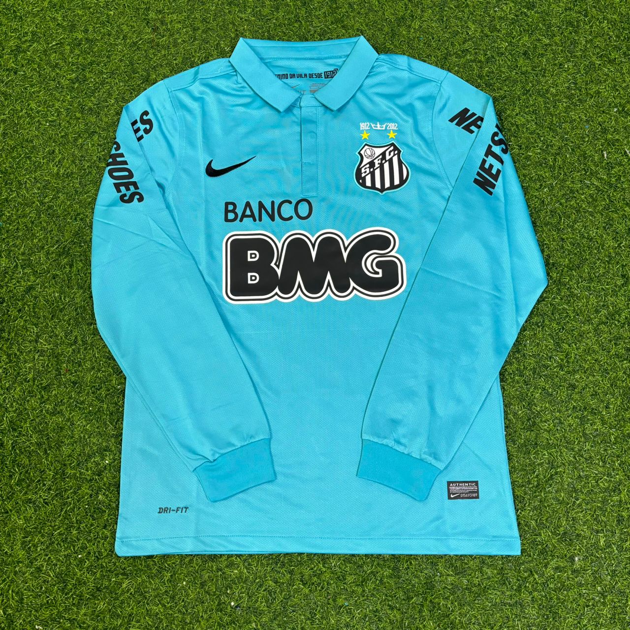 Neymar JR Santos FC 2011 2012 Retro Blue Green Long Sleeve Turquoise Jersey Trikot