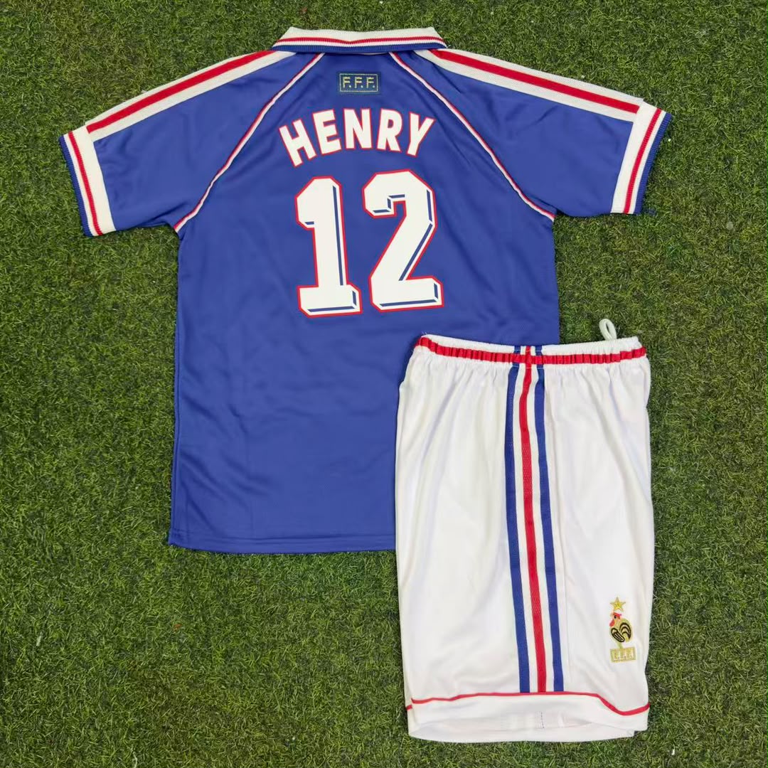 Thierry Henry 14 – France 1998 Home Kids Kit Jersey – | KinderTrikot | Maillot Enfant Soccer Shirt
