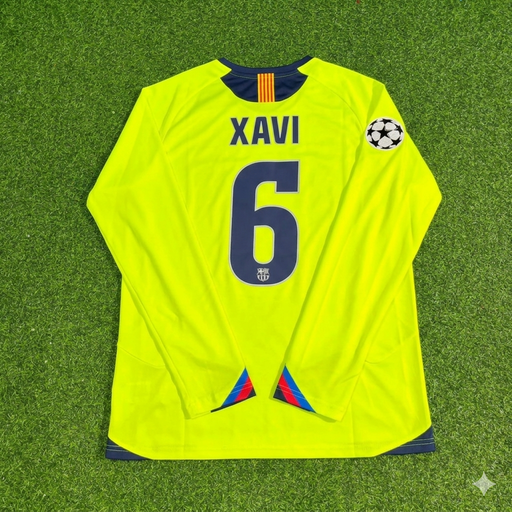 Xavi Hernandez Barcelona 2005-2006 Yellow Green Retro Long Sleeve Football Jersey