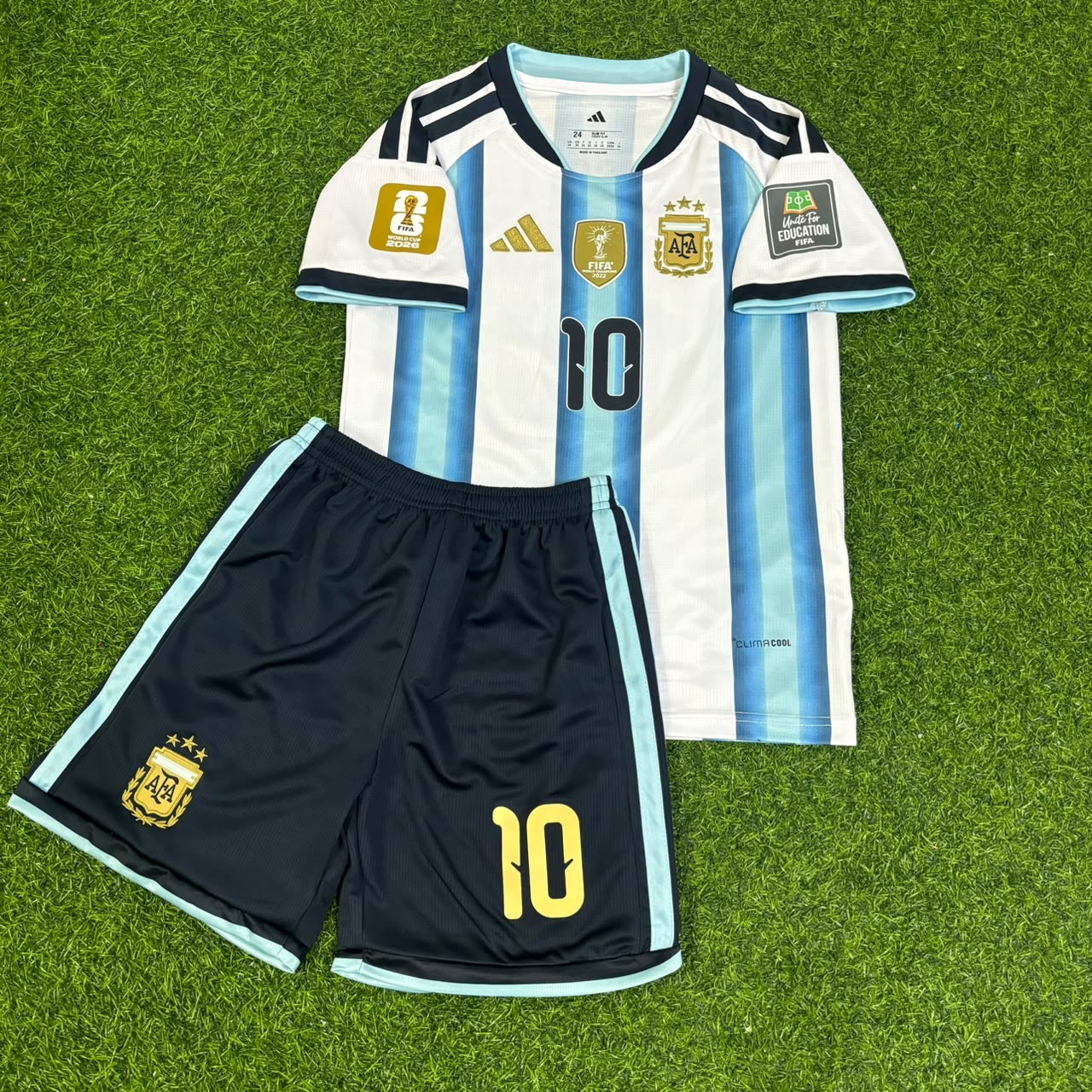 Lionel Messi #10 Argentina 2026 World Cup Home Kids Patch Football Jersey