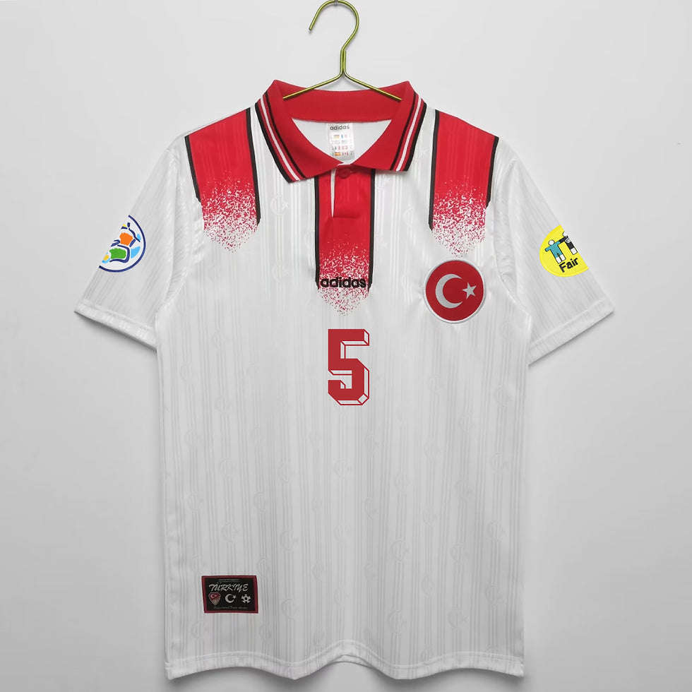 Türkiye EURO 1996 Ozel Kollarda Patch Logolu Turkey Retro Beyaz Özel Forma Football Jersey Maglia Trikot Maillot