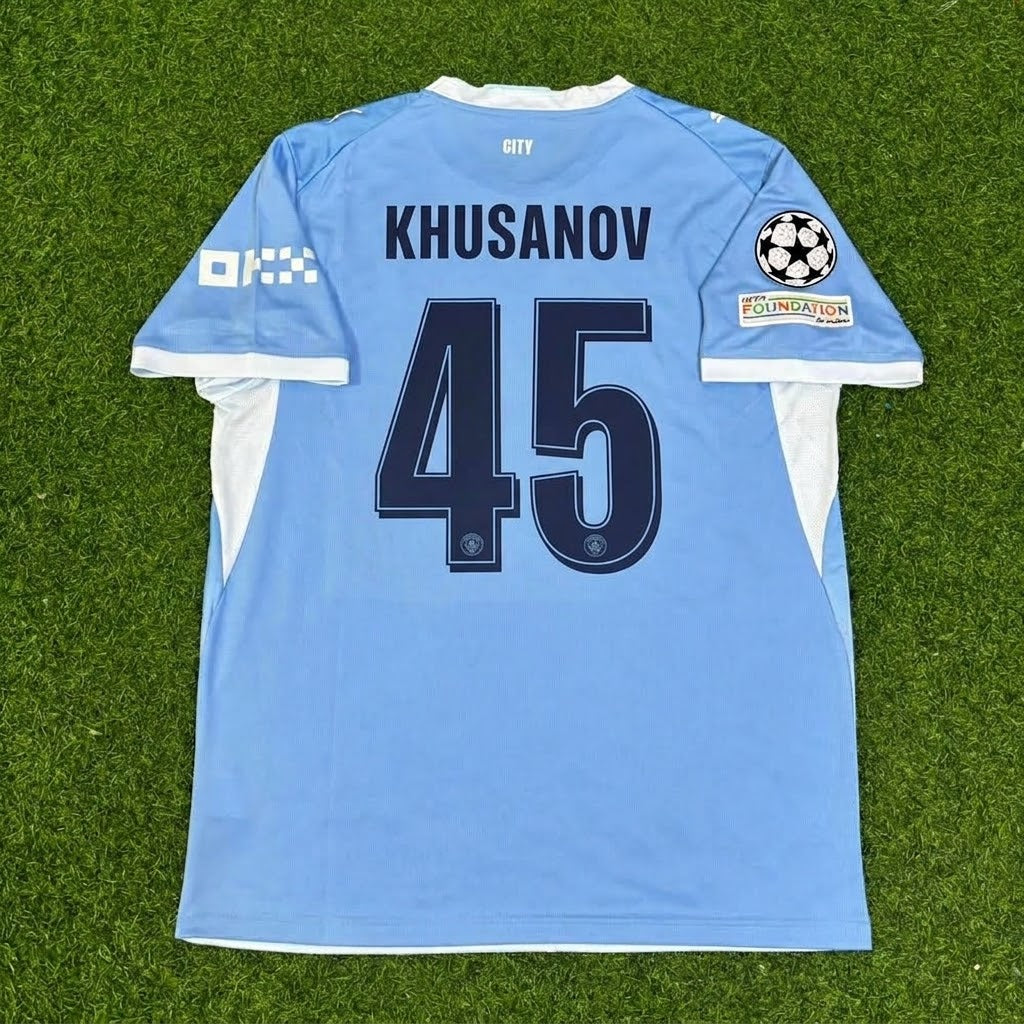 Abdukodir Khusanov #45 Manchester City 2026-27 Home New Season Champions League Patch Jersey Trikot Maillot Soccer Shirt