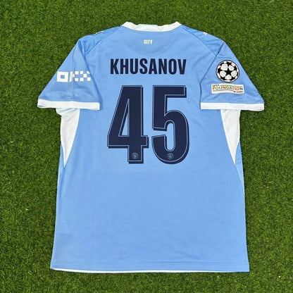 Abdukodir Khusanov #45 Manchester City 2026-27 Home New Season Champions League Patch Jersey Trikot Maillot Soccer Shirt