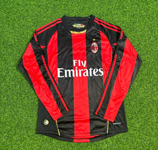 AC Milan 2010-2011 Home Long Sleeve Retro Football Jersey