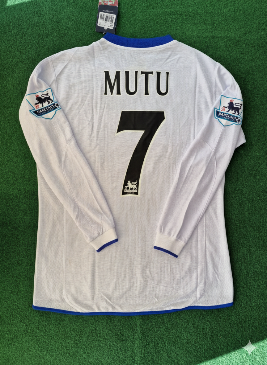 Adrian Mutu 7 Chelsea Away 2004 Retro White Long Sleeve Jersey Trikot Kit Maillot Soccer Shirt