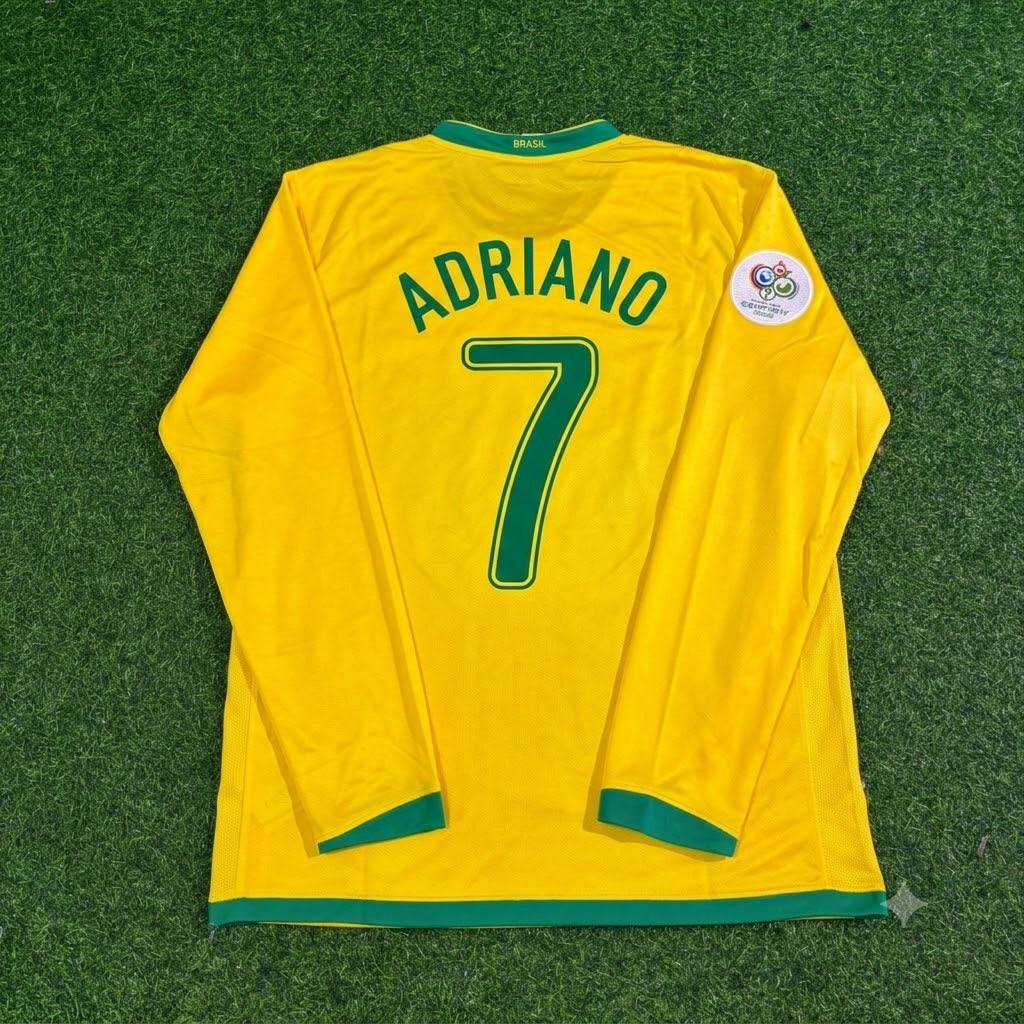 Adriano #7 Brazil 2006 World Cup Long Sleeve Football Jersey