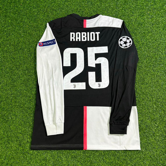 Adrien Rabiot #25 Juventus Long Sleeve 2019-2020 Retro White Black Football Jersey