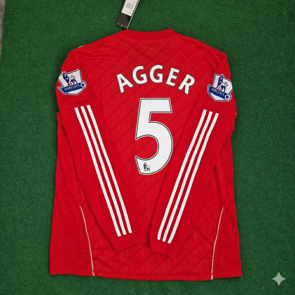 Daniel Agger Liverpool 2010 2012 Season Long Sleeves Red Retro Jersey Trikot Soccer Shirt