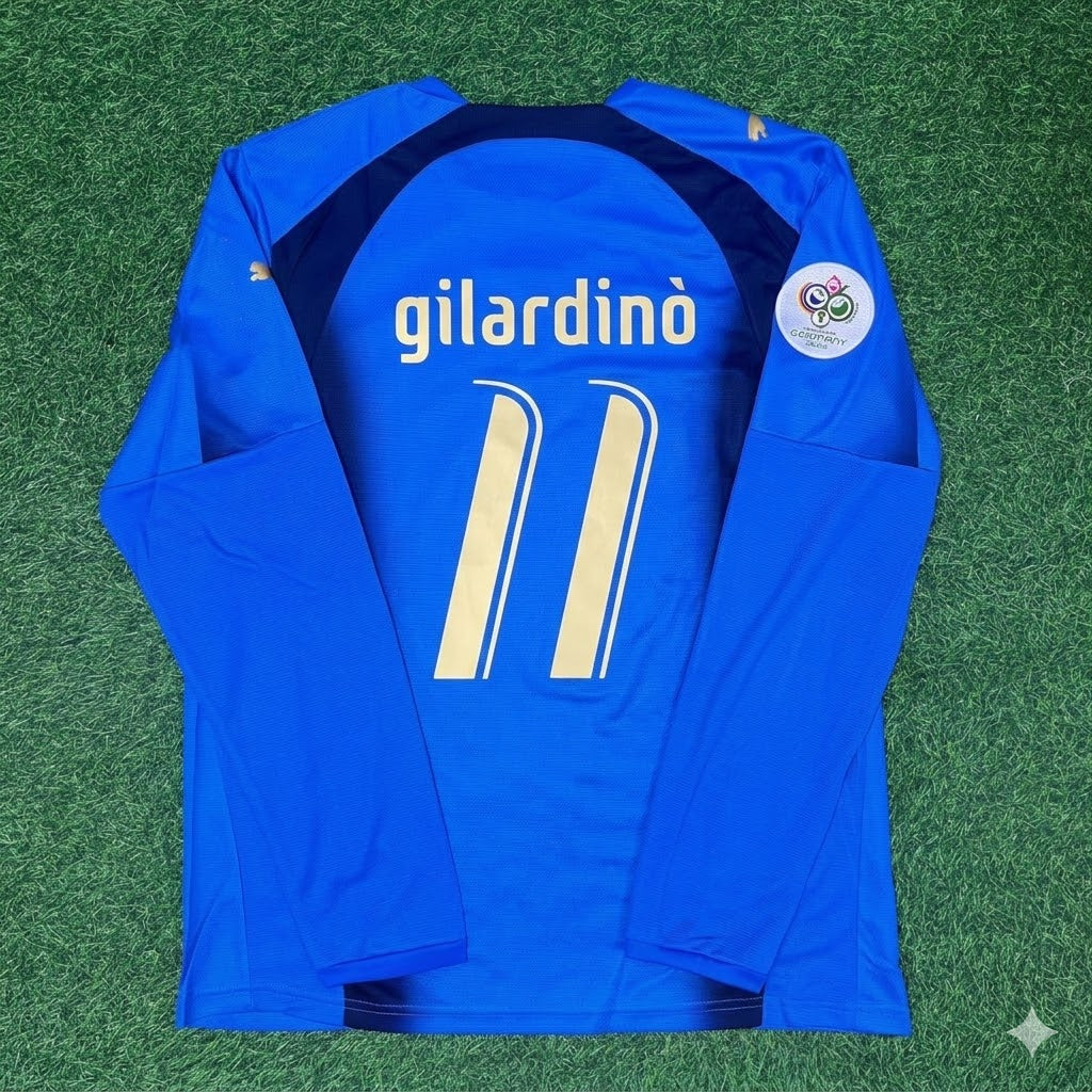 Alberto Gilardino #11 Italie Finale Coupe du Monde 2006 Maillot Rétro Manches Longues Maillot Football