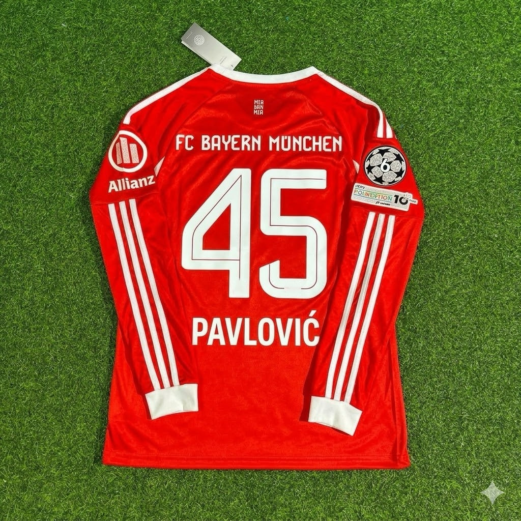 Aleksandar Pavlović #45 Bayern Munich 2026 Champions League Long Sleeve Football Jersey