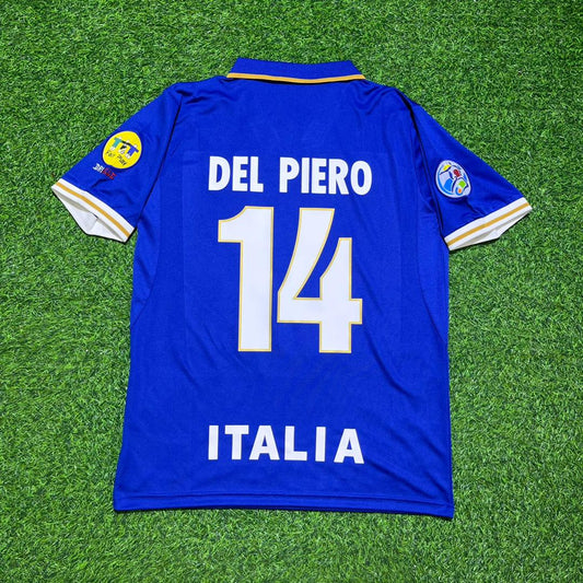 Alessandro Del Piero #14 Italy EURO 1996 Blue Retro Soccer Kit Jersey Trikot Maglia Shirt