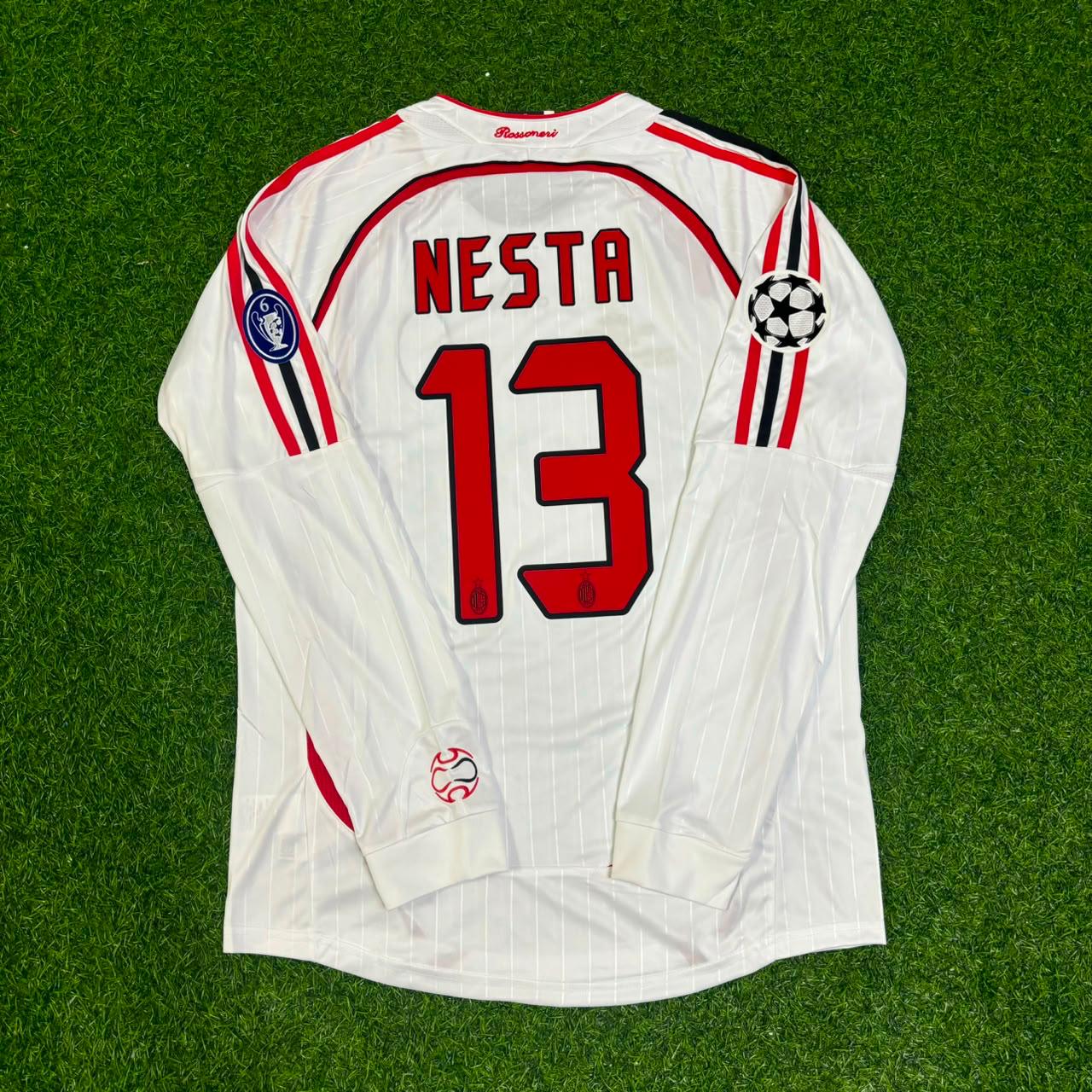Alessandro Nesta #13 AC Milan 2007 Champions League Final Away White Long Sleeve Retro Jersey
