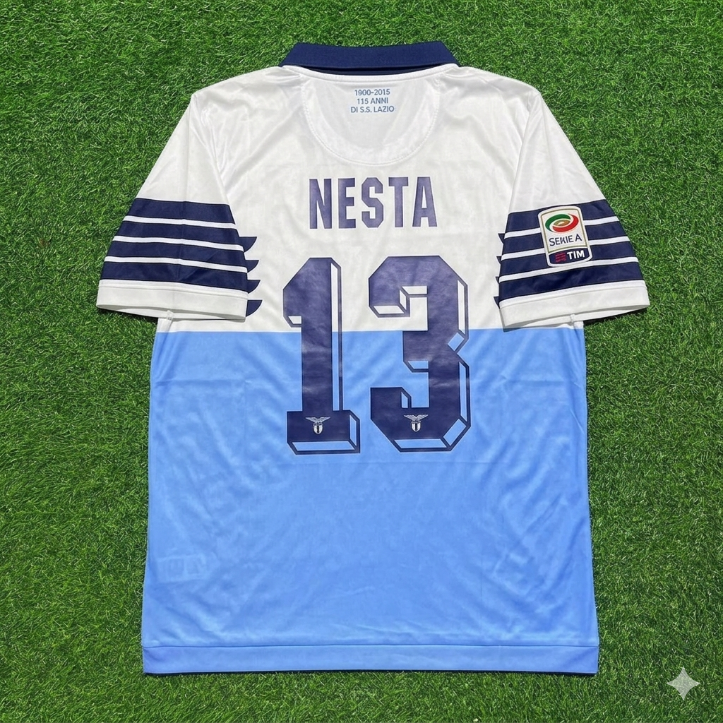 Alessandro Nesta #13 Lazio White Blue Retro Home Football Jersey