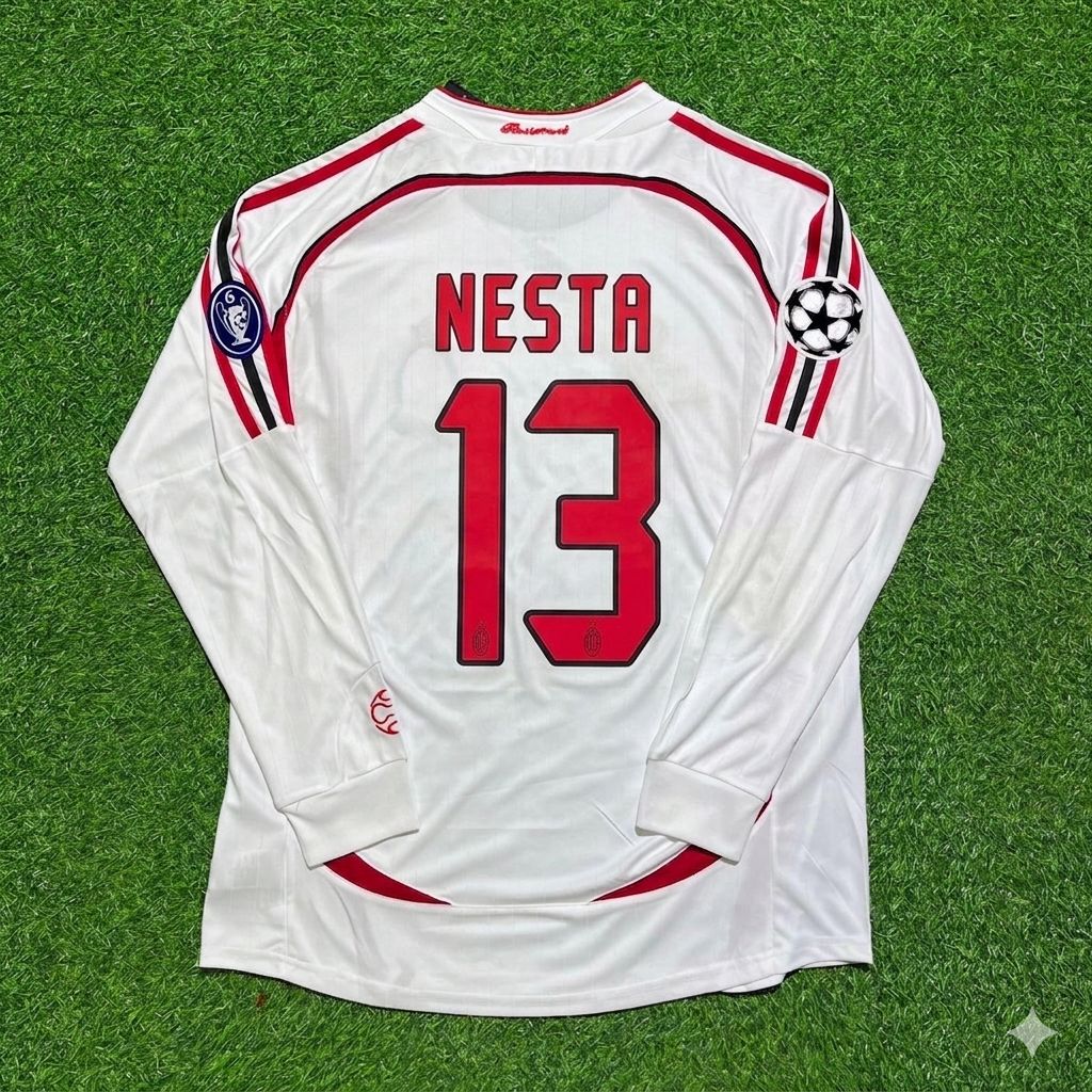 Alessandro Nesta #13 AC Milan 2007 Champions League Final Away White Long Sleeve Retro Jersey