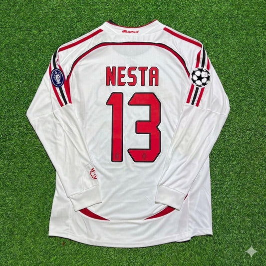 Alessandro Nesta #13 AC Milan 2007 Champions League Final Away White Long Sleeve Retro Jersey