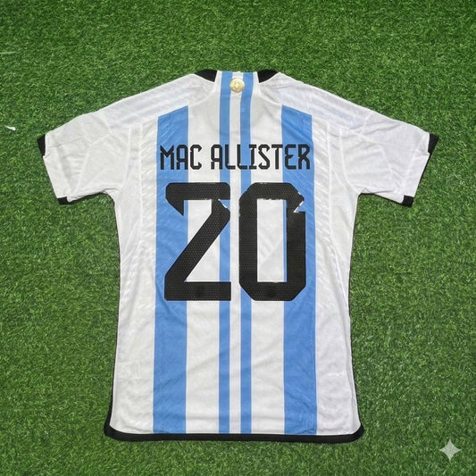 Alexis Mac Allister 20- Argentina 2022 Qatar World Cup Champion Home Jersey Maillot Trikot Maglia Soccer Shirt