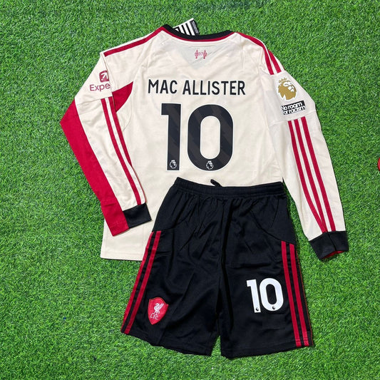 Alexis Mac Allister Liverpool 2025 New Season Kids Long Sleeve Football Jersey Kit