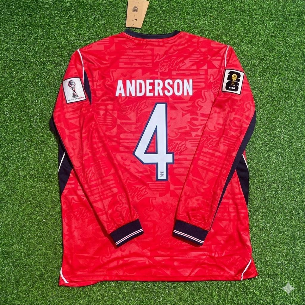 Elliot Anderson England 2026 World Cup Away Red Long Sleeve Football Jersey