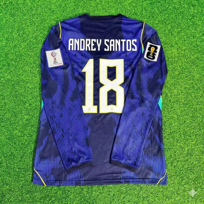 Andrey Santos 18# Brazil 2026 World Cup Long Sleeve Blue Away Jersey Trikot