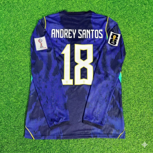 Andrey Santos 18# Brazil 2026 World Cup Long Sleeve Blue Away Jersey Trikot