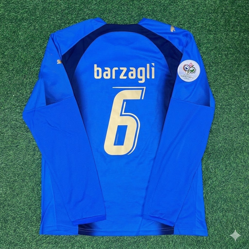 Andrea Barzagli #6 Italy 2006 World Cup Final Long Sleeve Retro Jersey Maillot Trikot Maglia Soccer Shirt