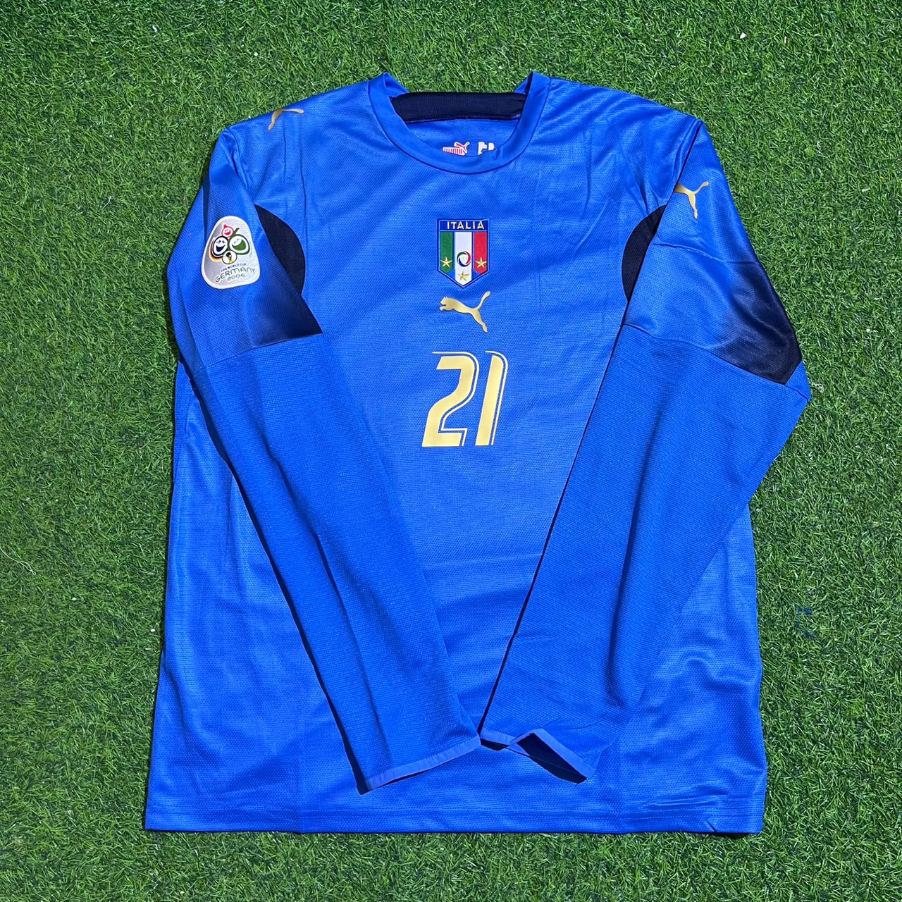 Andrea Pirlo #21 Italy 2006 World Cup Final Long Sleeve Retro Jersey Maillot Trikot Maglia Soccer Shirt